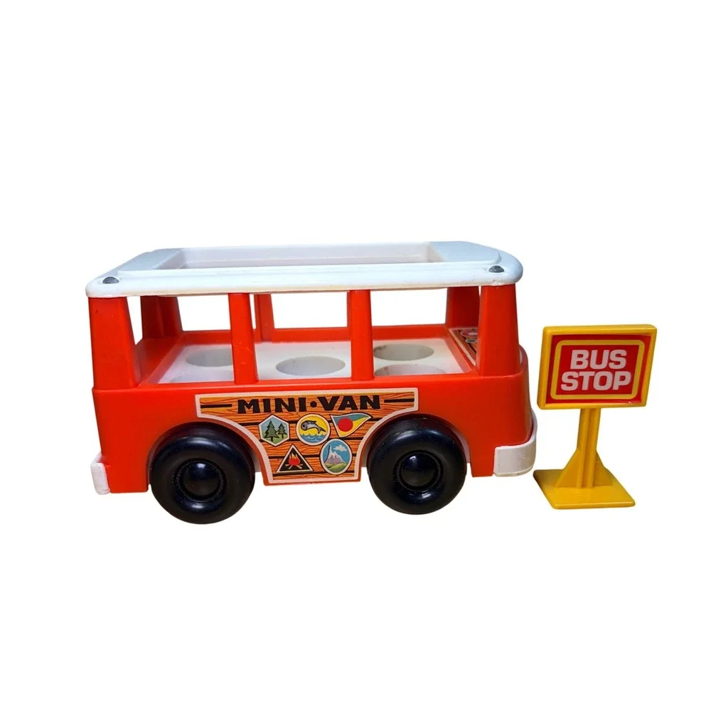 VTG 1969 Fisher-Price Little People Mini-Van w/Stop Sign 141 Plastic Wood Toy